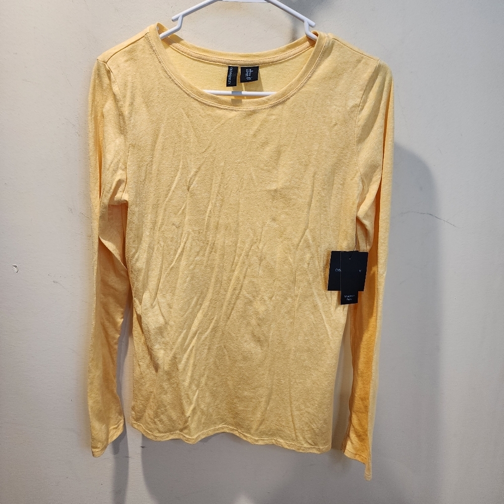 CYNTHIA ROWLEY Yellow Long Sleeve T-shirt Top Size M NWT